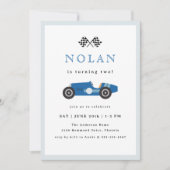 Blue Retro Race Car Theme Birthday Kaart (Voorkant)