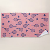 Blue Retro Racquets Ball Pattern Tennis Player Strandlaken (Voorkant)