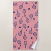 Blue Retro Racquets Ball Pattern Tennis Player Strandlaken (Voorkant)