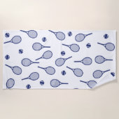Blue Retro Racquets Ball Pattern Tennis Player Strandlaken (Voorkant)