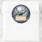 Blue Retro Raket Naam Tag Stickers (Tas)