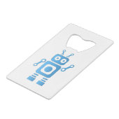 Blue Retro Robot Creditkaart Flessenopener (Voorkant Gekanteld)
