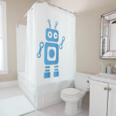 Blue Retro Robot Douchegordijn (In situ)