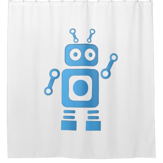Blue Retro Robot Douchegordijn (Voorkant)