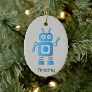 Blue Retro Robot Keramisch Ornament