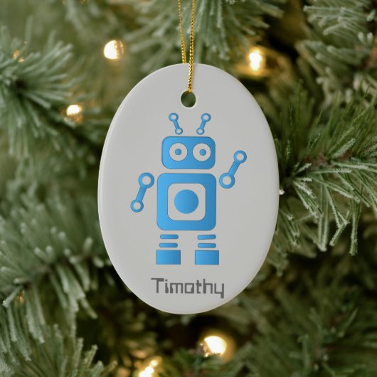 Blue Retro Robot Keramisch Ornament (Boom)