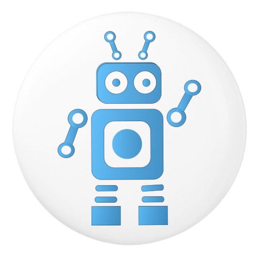 Blue Retro Robot Keramische Knop (Voorkant)