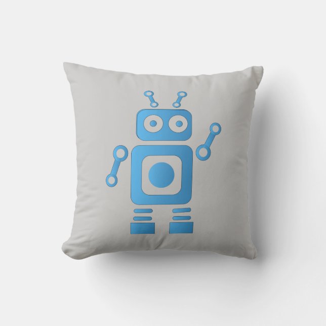 Blue Retro Robot Kussen (Voorkant)