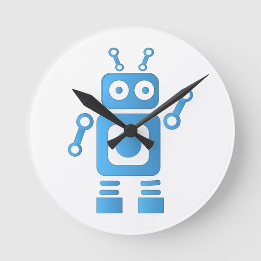 Blue Retro Robot Ronde Klok (Voorkant)