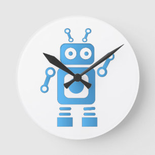 Blue Retro Robot Ronde Klok