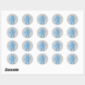 Blue Retro Robot Ronde Sticker (Vel)