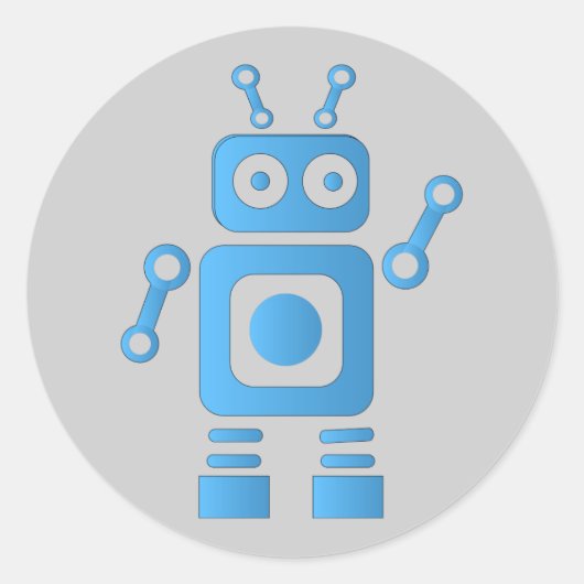 Blue Retro Robot Ronde Sticker (Voorkant)