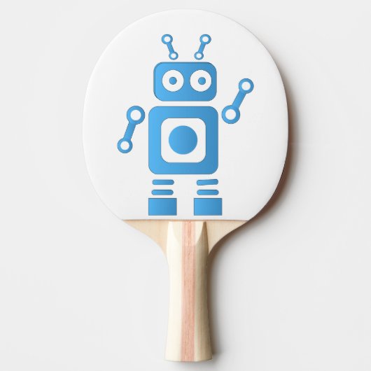 Blue Retro Robot Tafeltennisbatje (Voorkant)
