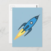 Blue Retro Rocket Shiket Buitenspatie Eenvoudig mo Briefkaart (Voorkant / Achterkant)