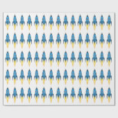 Blue Retro Rocket Ship Buitenspace Birthday Boy Cadeaupapier (Vlak)