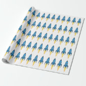 Blue Retro Rocket Ship Buitenspace Birthday Boy Cadeaupapier (Uitgerold)