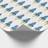 Blue Retro Rocket Ship Buitenspace Birthday Boy Cadeaupapier (Hoek)