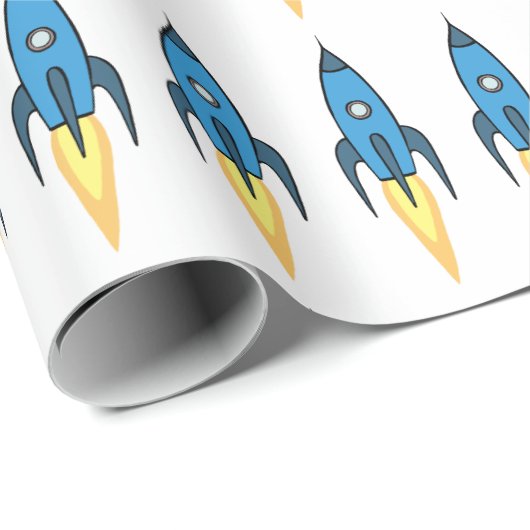 Blue Retro Rocket Ship Buitenspace Birthday Boy Cadeaupapier (Rol Hoek)