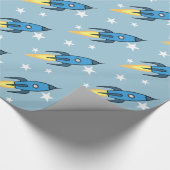 Blue Retro Rocket Ship Buitenspace Birthday Boy Cadeaupapier (Hoek)