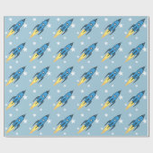 Blue Retro Rocket Ship Buitenspace Birthday Boy Cadeaupapier (Vlak)