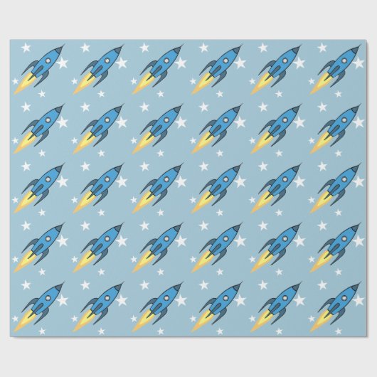 Blue Retro Rocket Ship Buitenspace Birthday Boy Cadeaupapier (Vlak)
