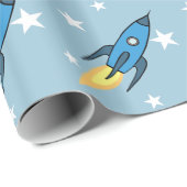 Blue Retro Rocket Ship Buitenspace Birthday Boy Cadeaupapier (Rol Hoek)