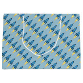 Blue Retro Rocket Ship Buitenspace Birthday Boy Large Cadeautasje (Voorkant)