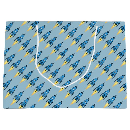 Blue Retro Rocket Ship Buitenspace Birthday Boy Large Cadeautasje (Voorkant)