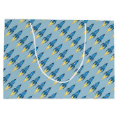 Blue Retro Rocket Ship Buitenspace Birthday Boy Large Cadeautasje (Achterkant)