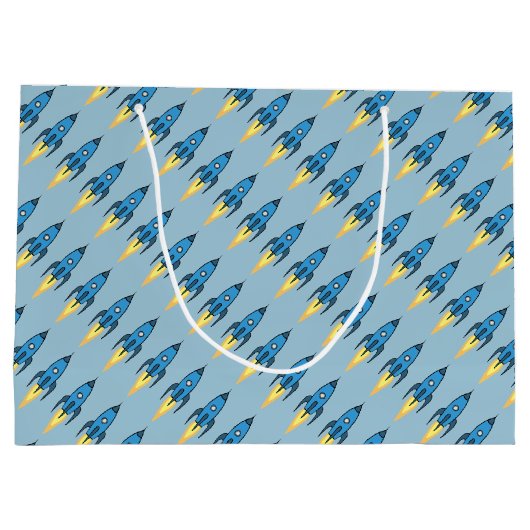 Blue Retro Rocket Ship Buitenspace Birthday Boy Large Cadeautasje (Achterkant)