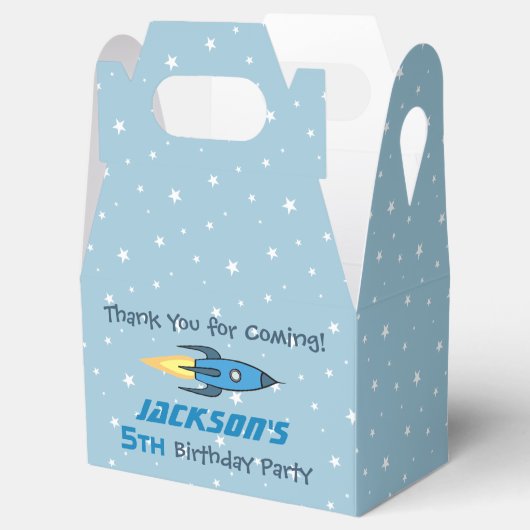 Blue Retro Rocket Ship Personalized Birthday Boy Bedankdoosjes (Geopend)