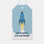 Blue Retro Rocket Ship Personalized Birthday Boy Cadeaulabel (Voorkant)