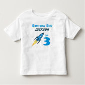 Blue Retro Rocket Ship Personalized Birthday Boy Kinder Shirts (Voorkant)