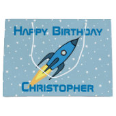 Blue Retro Rocket Ship Personalized Birthday Boy Large Cadeautasje (Voorkant)