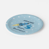 Blue Retro Rocket Ship Personalized Birthday Boy Papieren Bordje (Gekanteld)