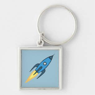 Blue Retro Rocket Ship Simple Moderne Buitenspace Sleutelhanger