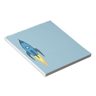 Blue Retro Rocketship Cute Cartoon Design Notitieblok
