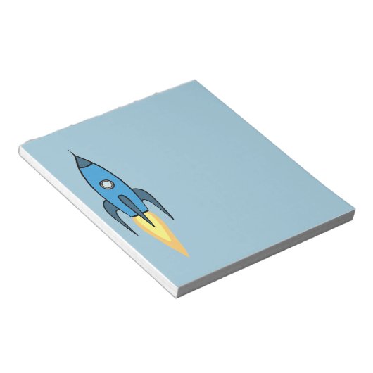 Blue Retro Rocketship Cute Cartoon Design Notitieblok (Schuin)