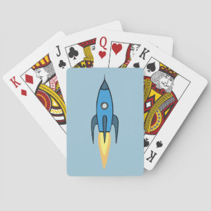Blue Retro Rocketship Cute Cartoon Design Pokerkaarten
