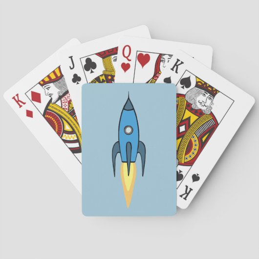 Blue Retro Rocketship Cute Cartoon Design Pokerkaarten (Achterkant)