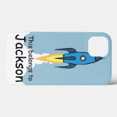 Blue Retro Rocketship persoonlijke iPad-draagtas Case-Mate iPhone Case (Achterkant (horizontaal))