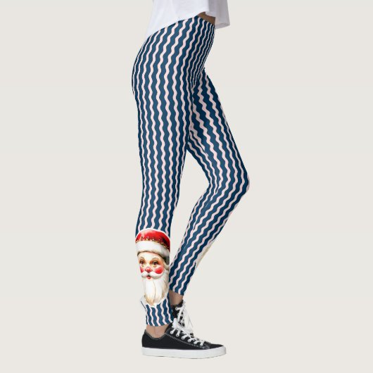 Blue Retro Santa Claus Blue Ric Race Kerstmis Leggings (Rechts)