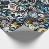 Blue Retro Space Patroon Cadeaupapier (Hoek)