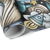 Blue Retro Space Patroon Cadeaupapier (Rol Hoek)