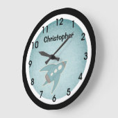Blue Retro Space Ship Wall Clock Grote Klok (Hoek)