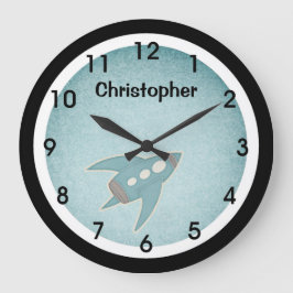 Blue Retro Space Ship Wall Clock Grote Klok