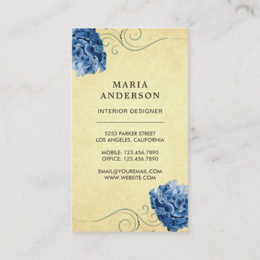 Blue Retro Stoel Meubelwinkel Interieurontwerper Visitekaartje (Achterkant)