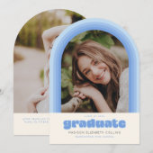 Blue Retro Striped Arch Graduation Announcement Kaart (Voorkant / Achterkant)