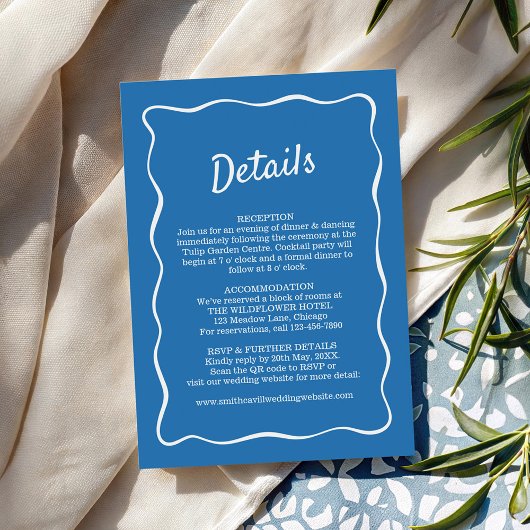 Blue Retro Stripes Wedding Details Card Informatiekaartje