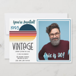 Blue Retro Sun 1995 Photo 30th Birthday  Feestdagenkaart